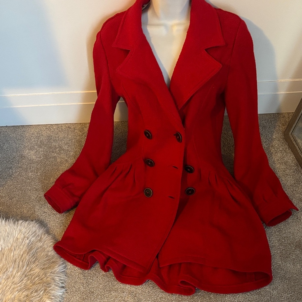 Free People Vibrant Red Trench Coat Sz 2